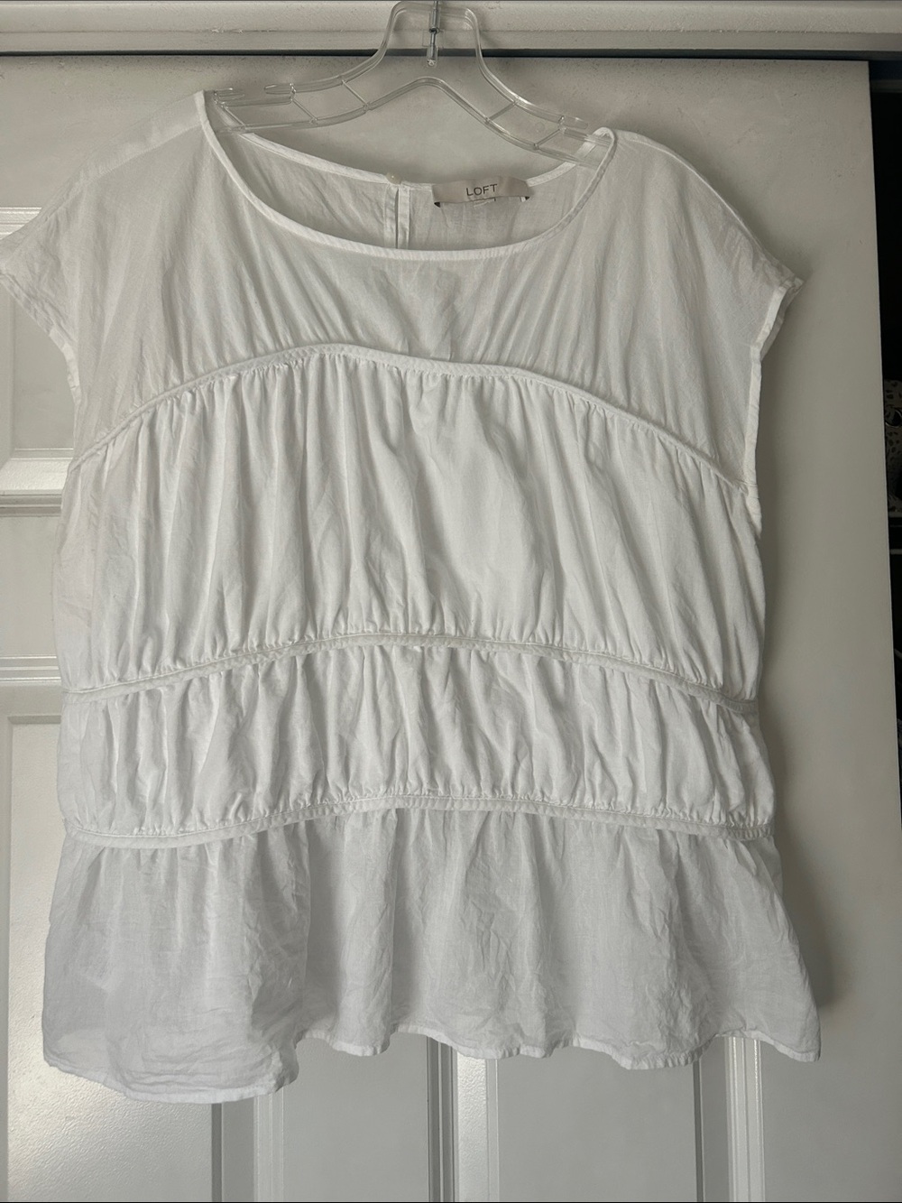 LOFT White Cap-Sleeve Tiered Peplum Blouse